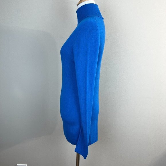 Ann Taylor Turtleneck Sweater L Blue Cashmere Blend Long Sleeve Lightweight Slim - Picture 6 of 8